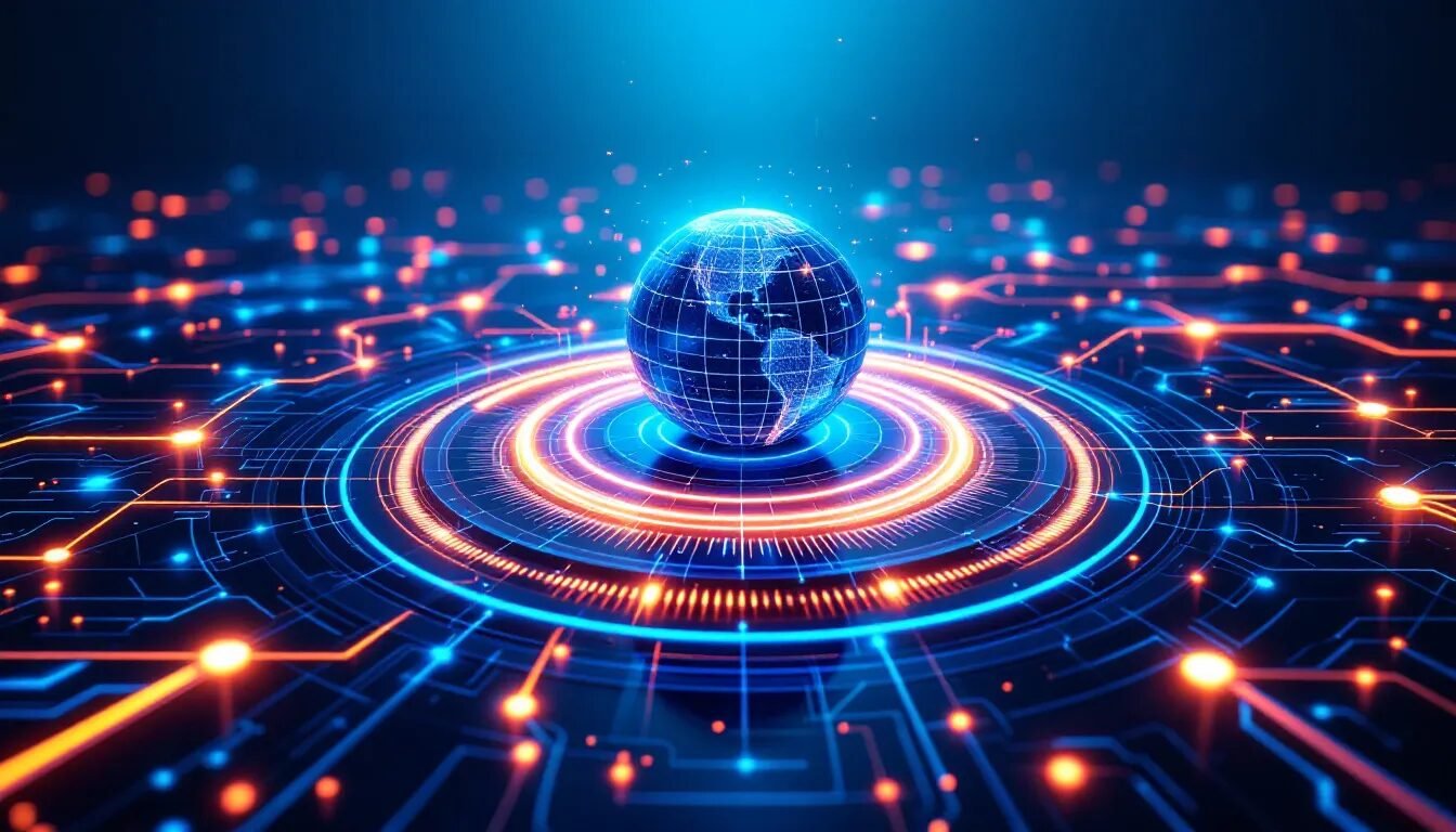 A visualization of the advantages of blockchain technology, with an emphasis on security and transparency.