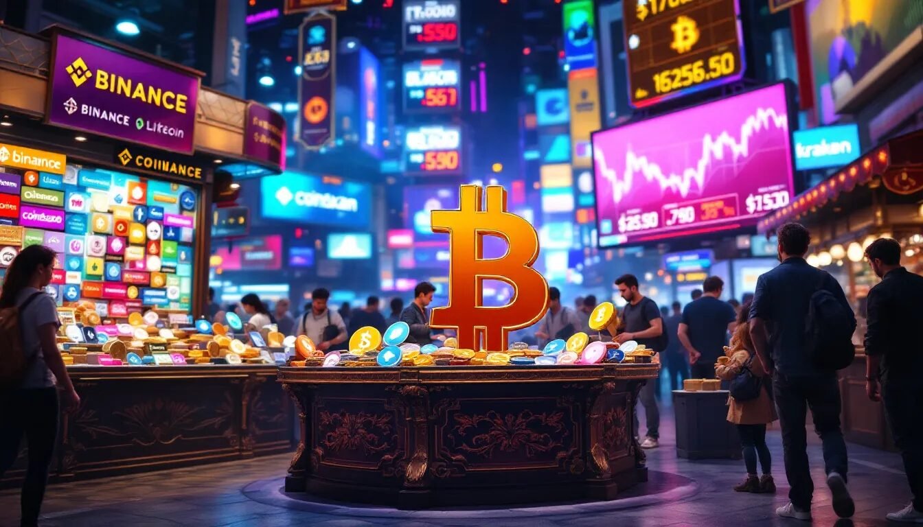 A visual representation of various cryptocurrencies and cryptocurrency exchanges.