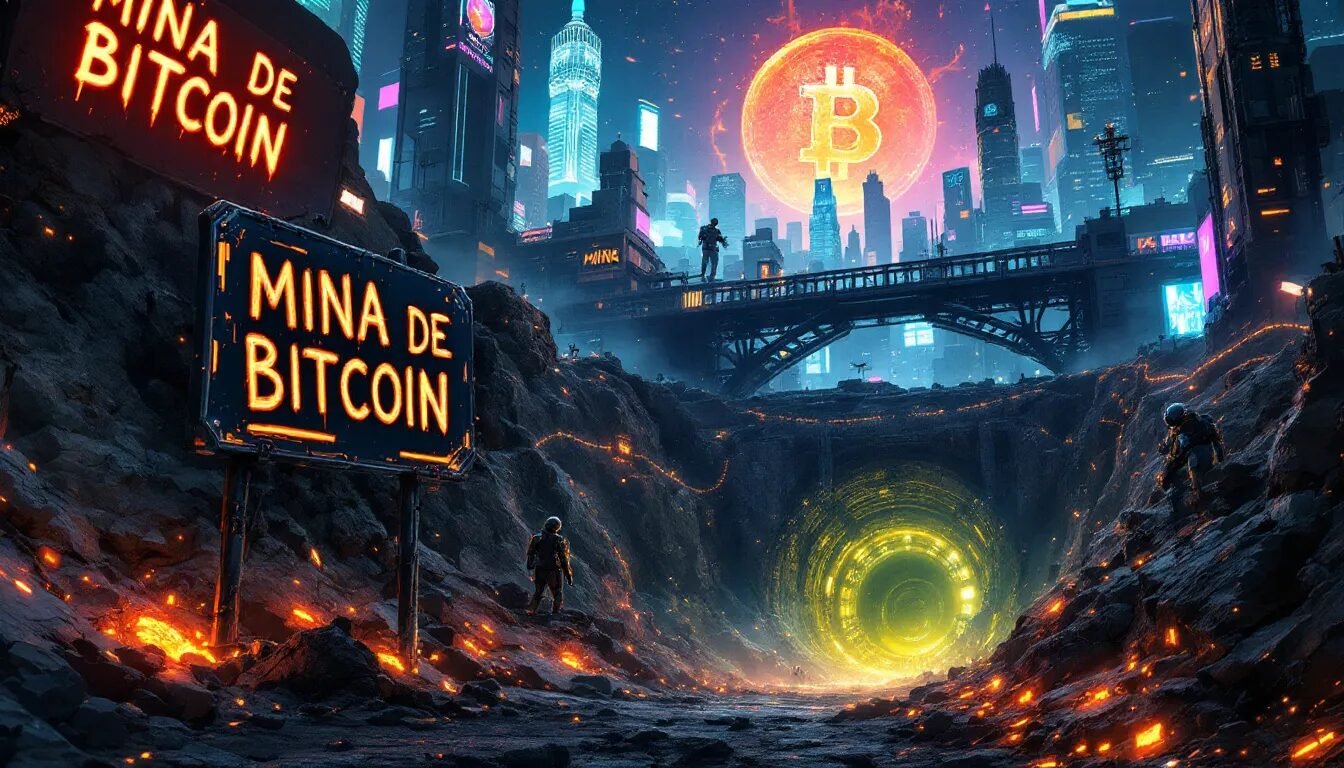 A graphic representation of the bitcoin mining process.